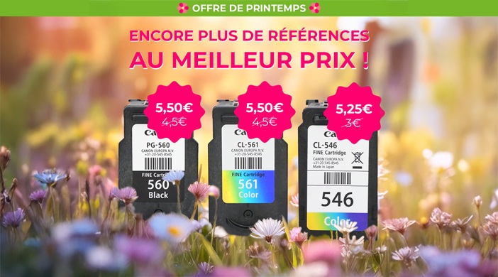 L'offre de printemps Selecteo avec 3 cartouches d'encre vides affichées avec les meilleurs prix : 5,5€ et 5,25€